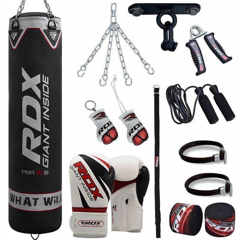 RDX X1 13pcs 4ft / 5ft Set Unfilled Heavy Boxing Punch Bag & Gloves Home Gym Kit