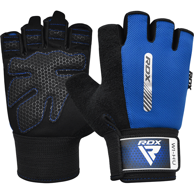 RDX W1 Gym Workout Gloves-Blue-M