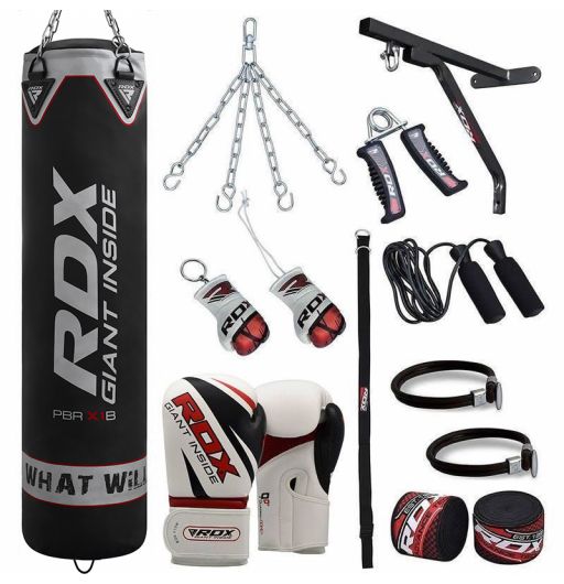 NEW 3FT Filled Heavy Punch Bag Set,Chains,Bracket,Gloves,MMA Kick Training 