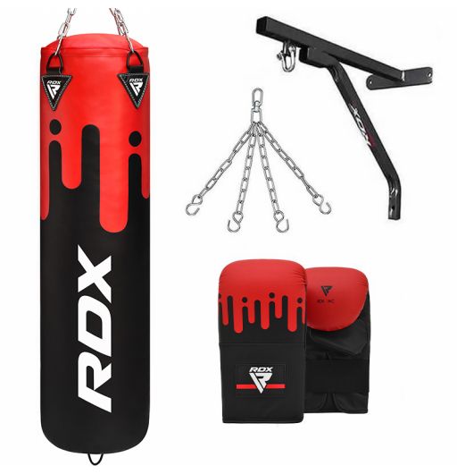 RDX Punch Bag Filled 4ft 5ft Boxing 8pc Set Kickboxing MMA Heavy Muay Thai Training Gloves Punching Mitts Hanging Chain Anchor Ceiling Hook Martial Arts 
