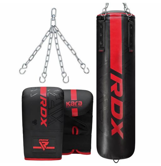 Gefüllt Erwachsene Kara Sack mit Deckenhaken Kampfsport Kickboxen Punchingsäcke Handschuhe Kette für Boxen MEHRWEG RDX 8PC Boxsack 5ft 4ft und Boxhandschuhe Set Muay Thai MMA Training 