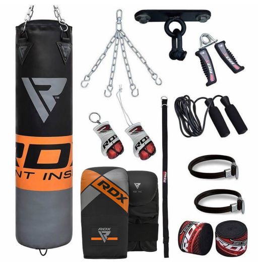 ONEX Heavy Filled 17 Piece 5ft Boxing Punch Bag Set Gloves Bracket Chains MMA 