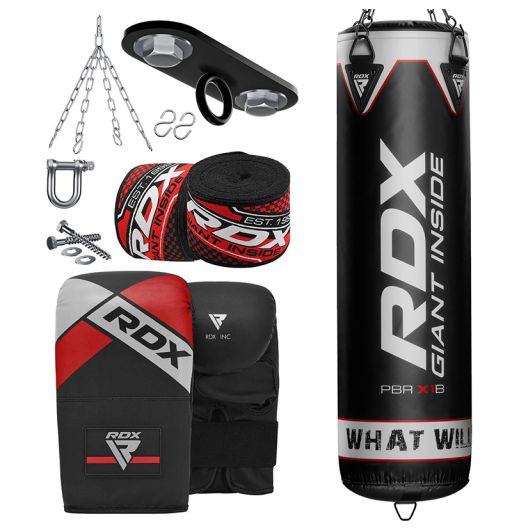 RDX Punching Bag UNFILLED Set Kick Boxing Heavy MMA Training with Gloves Punching Mitts Hanging Chain Muay Thai Martial Arts Available in 4FT 5FT 