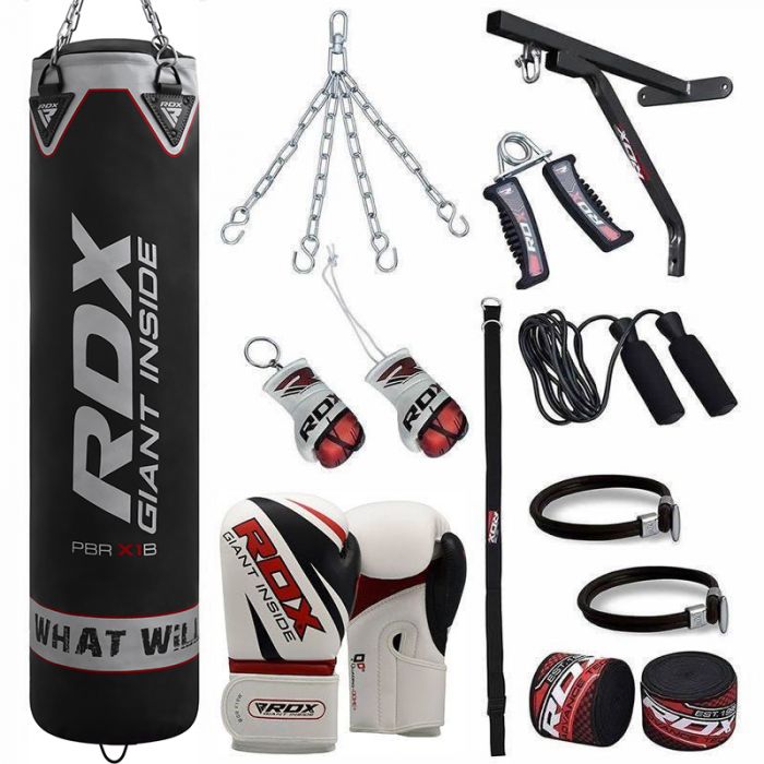 Boxing Punch Bag set with 24" Fixed Heavy Duty Wall Bracket and Gloves 