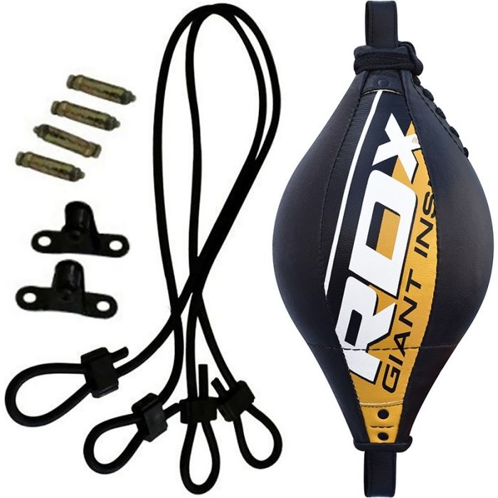 RDX Double End Speed Ball Leather Boxing Speed Bag MMA Dodge Ball Punching Training Floor to Ceiling Rope Workout 