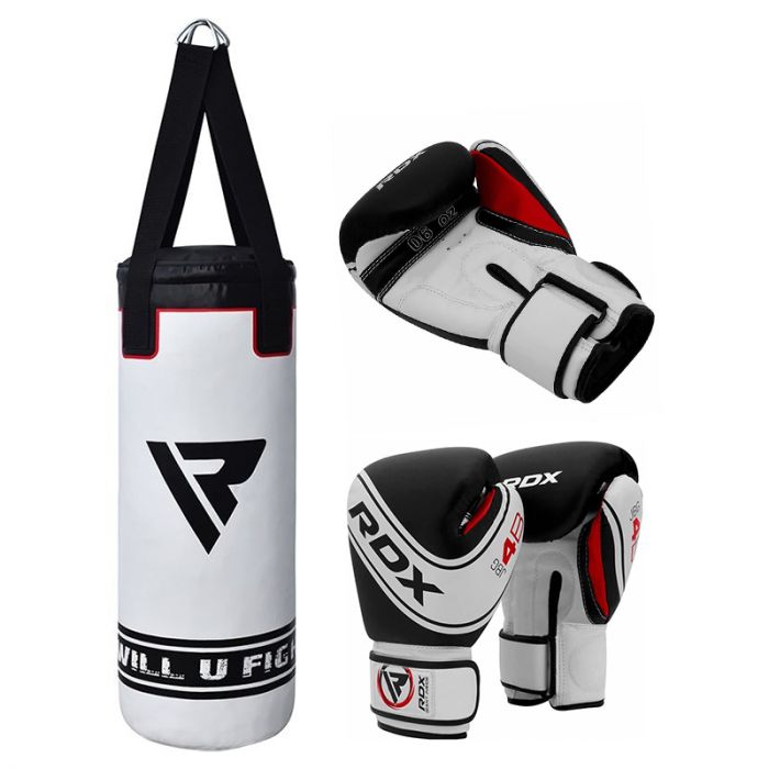 Kids boxing gloves punch bag junior mitts & focus pads hand wraps training set 8 
