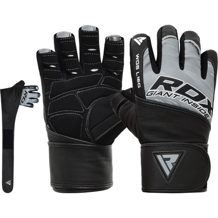 Weightlifting-leather Gloves-Heavy-Duty-Gym-Power-Training-Wrist-Strap-Black 