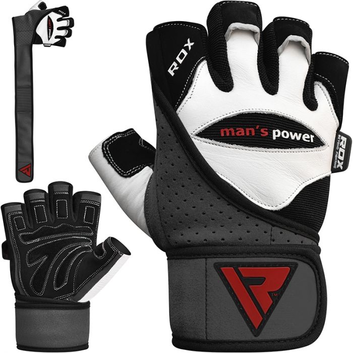 Weightlifting Gloves Heavy Duty Gym Power Training Glove Long Wrist Strap Black 