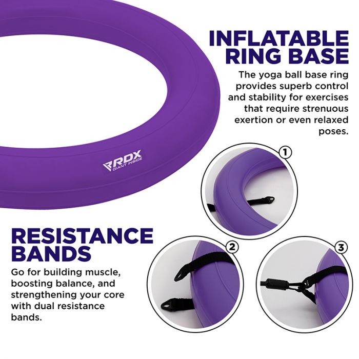 RDX B2 Inflatable Yoga Ball with AntiSlip Base, Resistance Tubes & Air Pump RDX® Sports