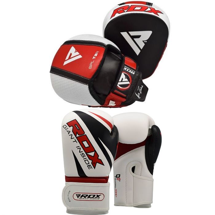 Red White Boxing Gloves Set Focus Pad set Hook & Jabs Mitts  Gym Fight Training 