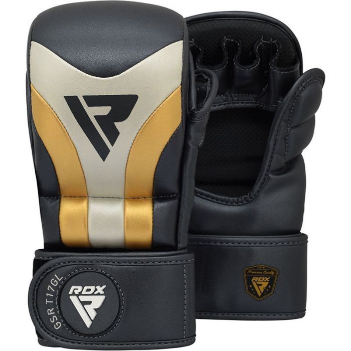 RDX ConvEX Skin Combat Leather MMA Gloves Boxing Grappling Fighting Black 