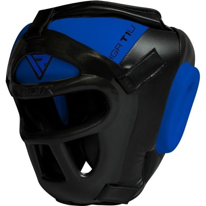 RDX Leather Headgear Face Guard Protector Boxing Helmet MMA Black Head Guard US 