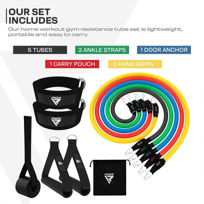 RDX L2 4in1 Resistances Tubes Pro set 1050lbs for Home Gym Workout