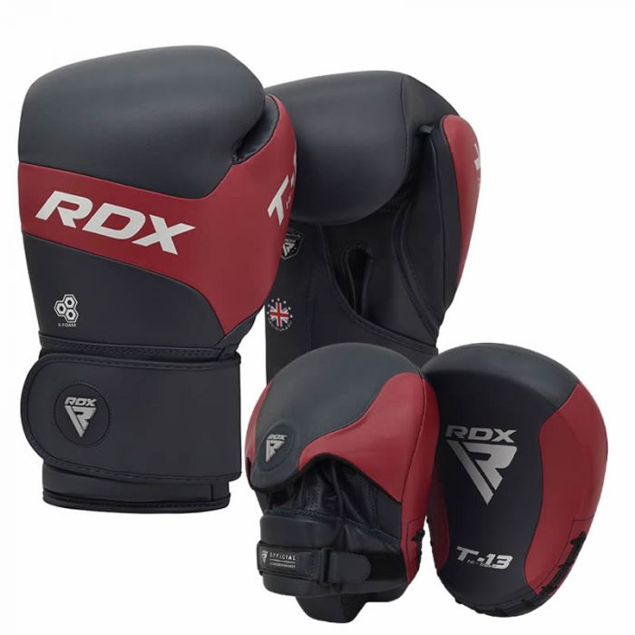 12oz Gloves Black/White Max Strength Focus Pads and Boxing Gloves Set