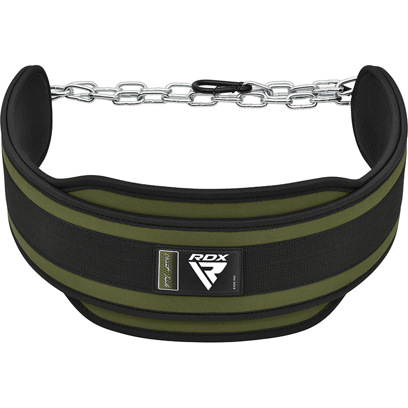 RDX T7 Weight Training Dipping Belt With Chain Army Green