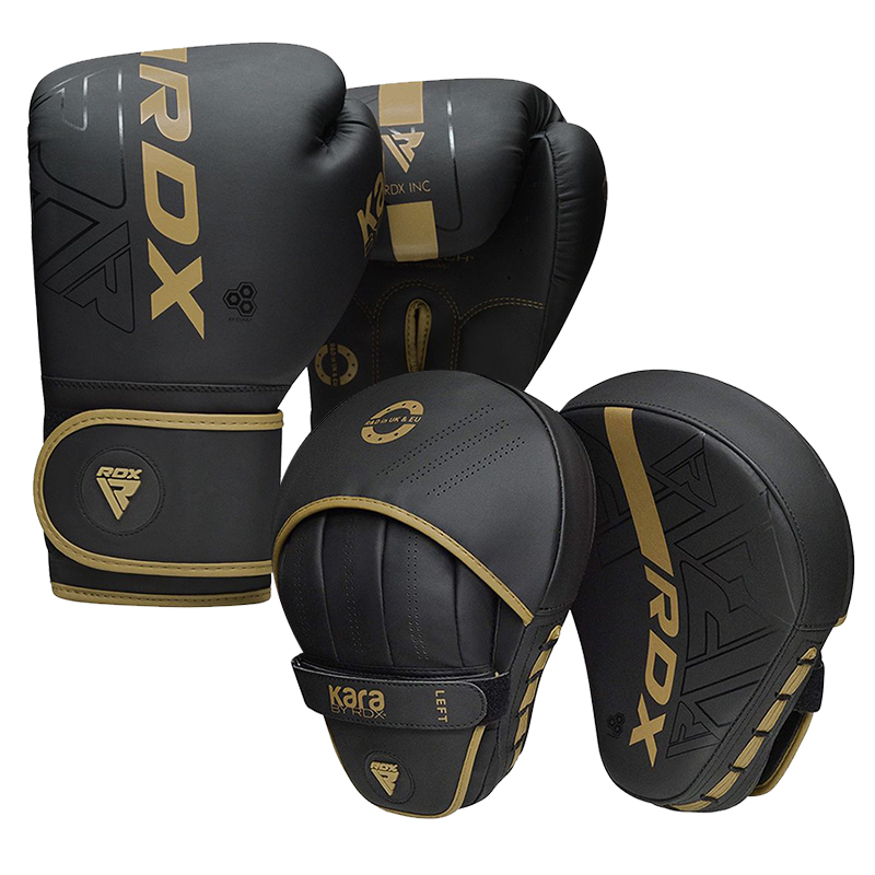 RDX F6 KARA Boxing Gloves & Focus Pads-Golden-14oz