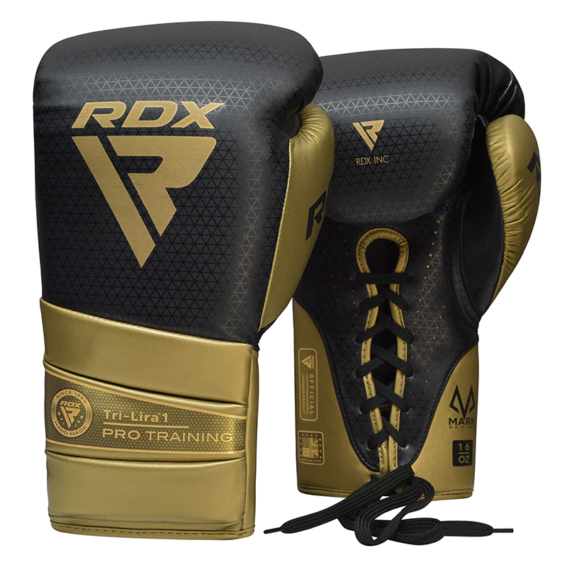 RDX L1 Mark Pro Training Boxing Gloves Hook And Loop Black / Golden-14oz