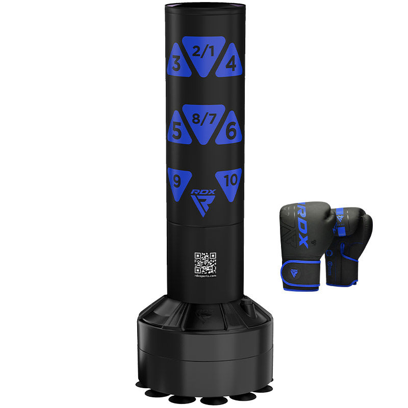 RDX Kt Ronin 4ft 2-In-1 Kids Free Standing Punch Bag Blue With Gloves For Training & Workout Set