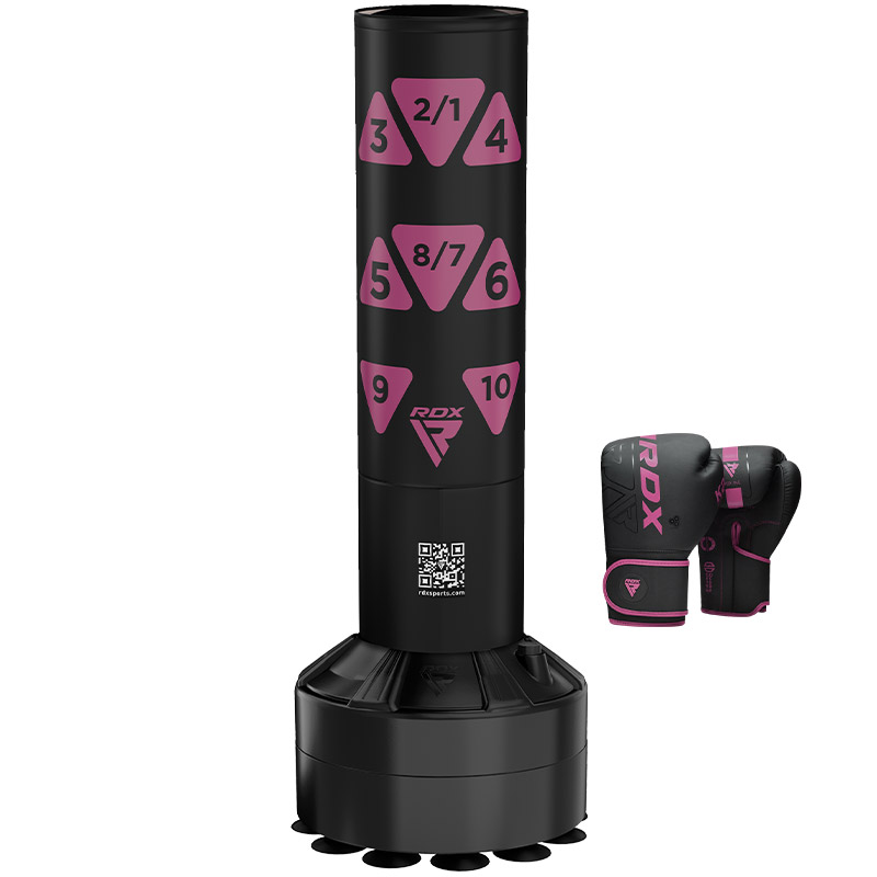 RDX Kt Ronin 4ft 2-In-1 Kids Free Standing Punch Bag Pink With Gloves For Training & Workout Set