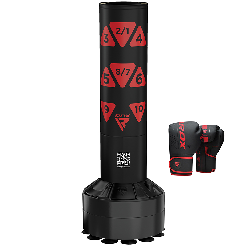 RDX Kt Ronin 4ft 2-In-1 Kids Free Standing Punch Bag Red With Gloves For Training & Workout Set
