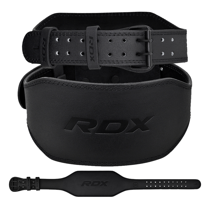 RDX 6 Inch Leather Gym Belt Full Black Large