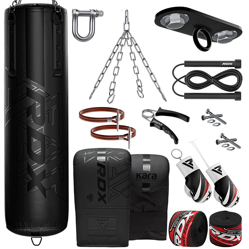 RDX F6 KARA 4ft 13-in-1 Heavy Boxing Punch Bag and Mitts Black Filled Set