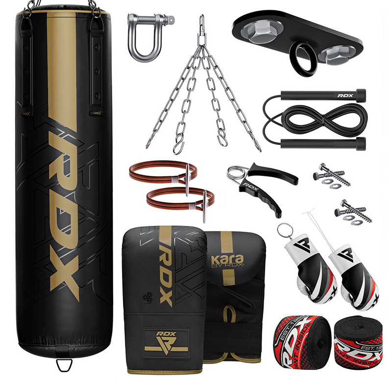 RDX F6 KARA 4ft 13-in-1 Heavy Boxing Punch Bag and Mitts Golden Filled Set