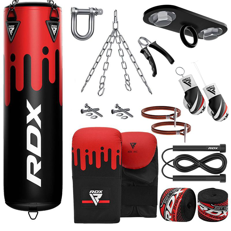 RDX F9 13pcs 4ft / 5ft Set Unfilled Heavy Boxing Punch Bag & Mitts Home Gym Kit