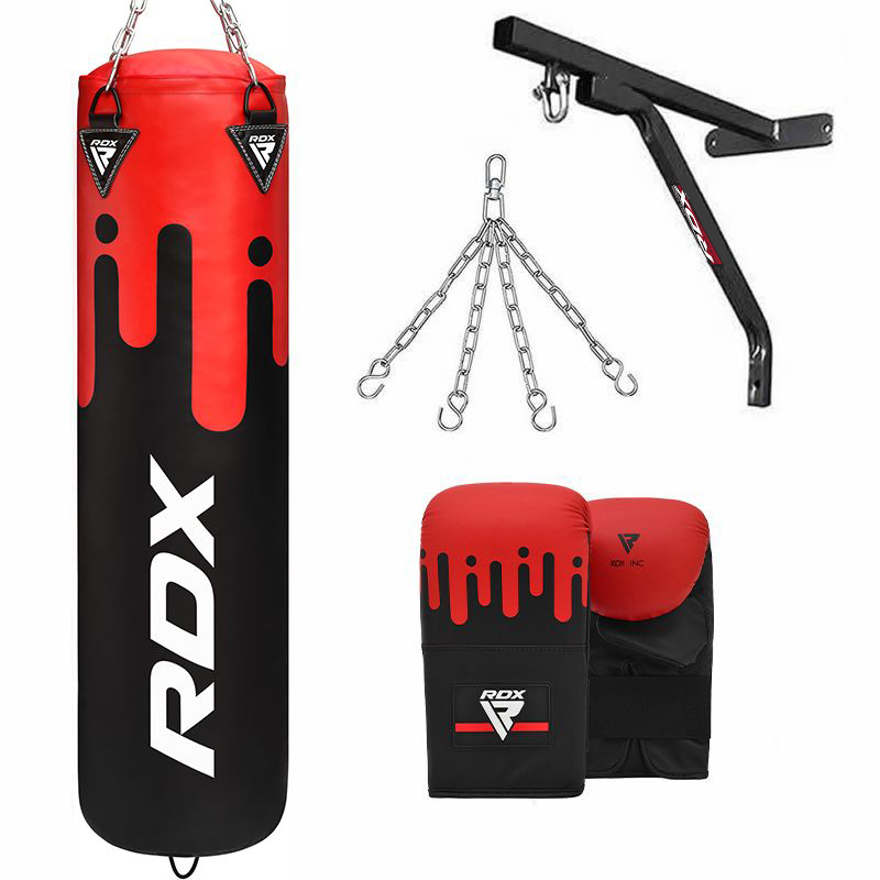 RDX F9 4ft / 5ft Unfilled Punch Bag With Mitts & Wall Bracket