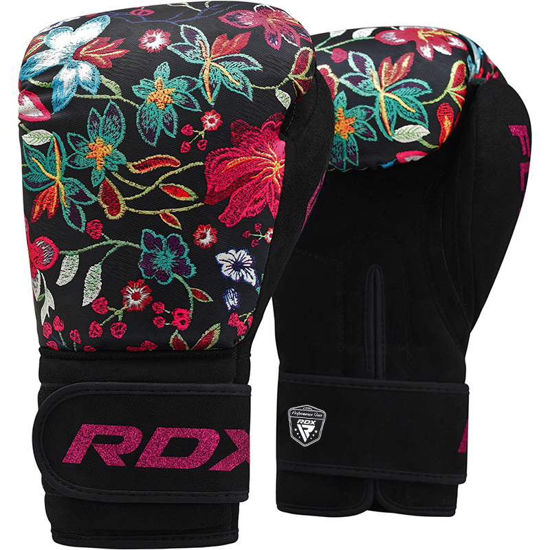 RDX FL3 Floral 8oz Black Leather X Boxing Gloves