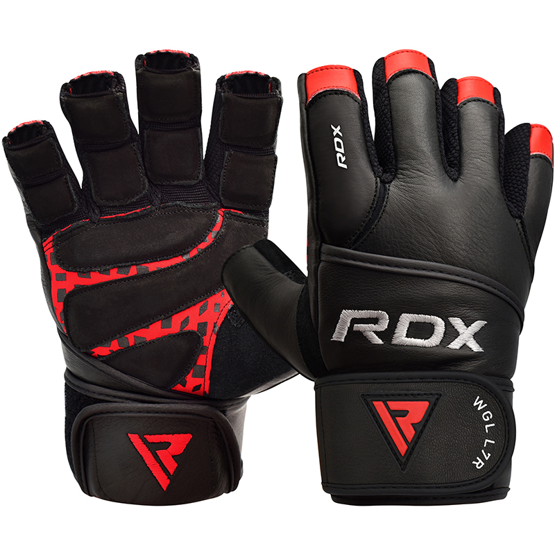 RDX L7 Medium Red Crown Leather Weightlifting Gloves