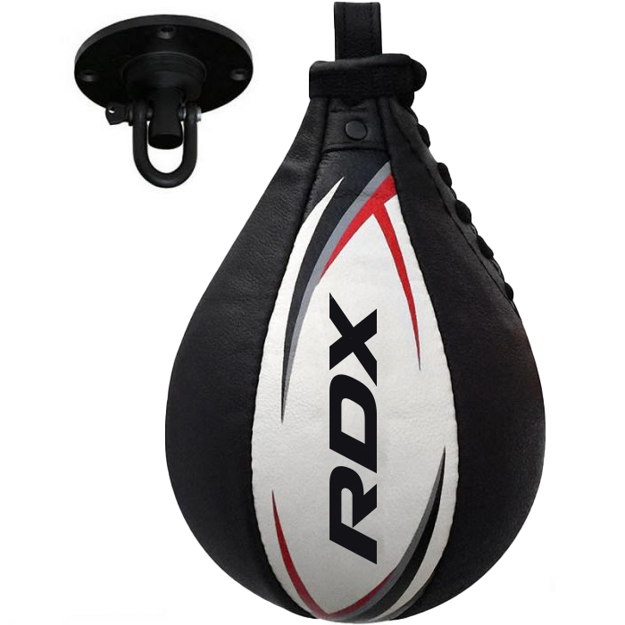 RDX S2 Boxing & MMA Training Leather Speed Bag With Swivel Black / White