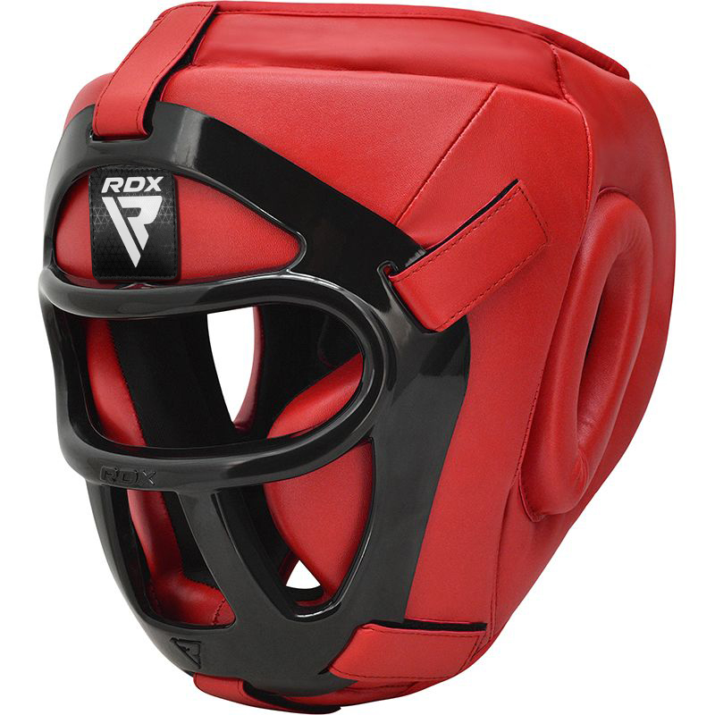 RDX T1F Kopfschutz Mit Abnehmbarem Gesichtsschutzgitter Rot PU Leder