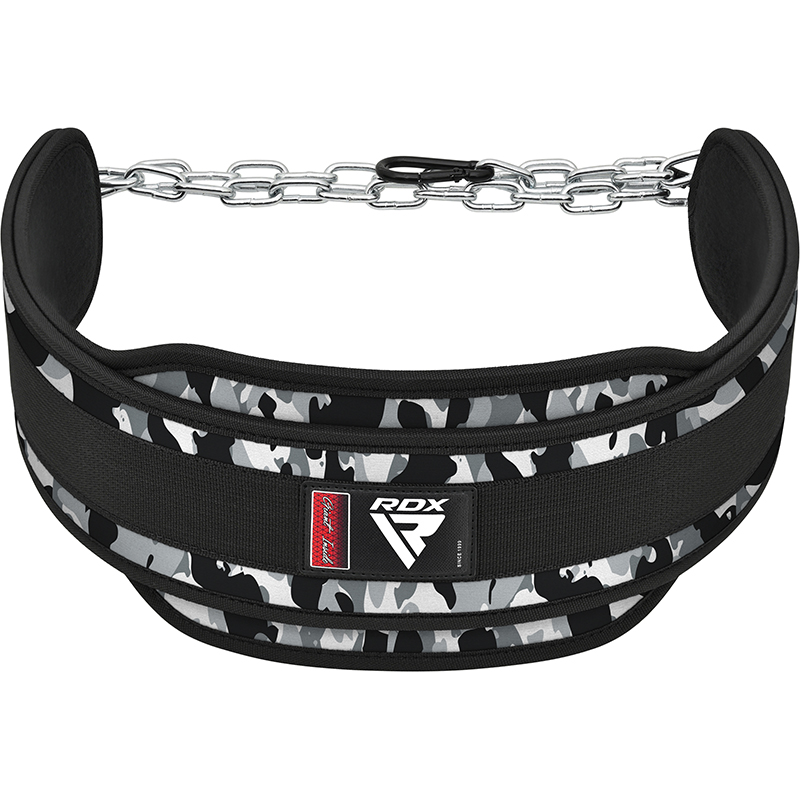 RDX T7 Weight Training Dipping Belt With Chain-Camo Gray