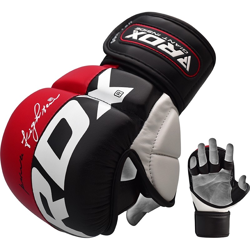 RDX T6 Medium Red Leather X MMA Grappling Gloves