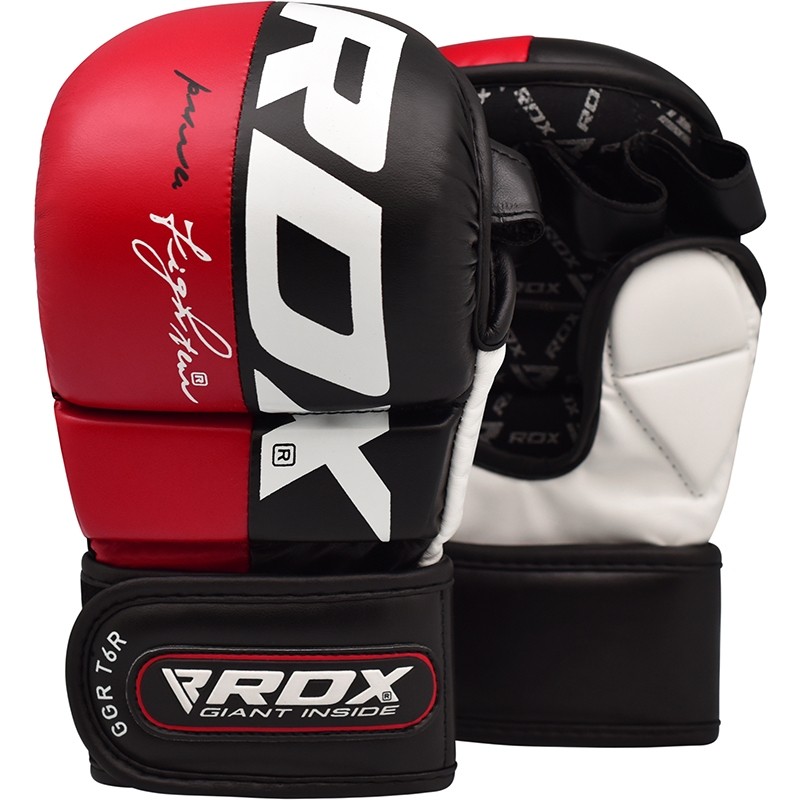 RDX T6 Medium Red Leather X MMA Grappling Gloves