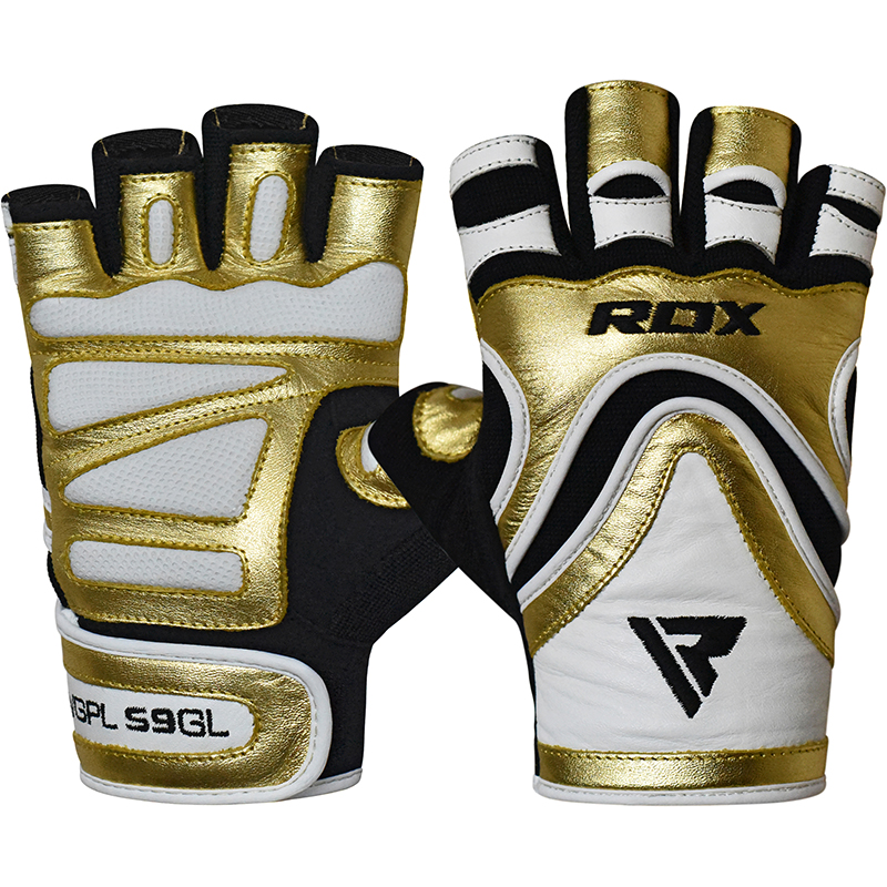 RDX S9 Glaze Gym Fitness Gloves Leather Extra Large Golden/White/Black