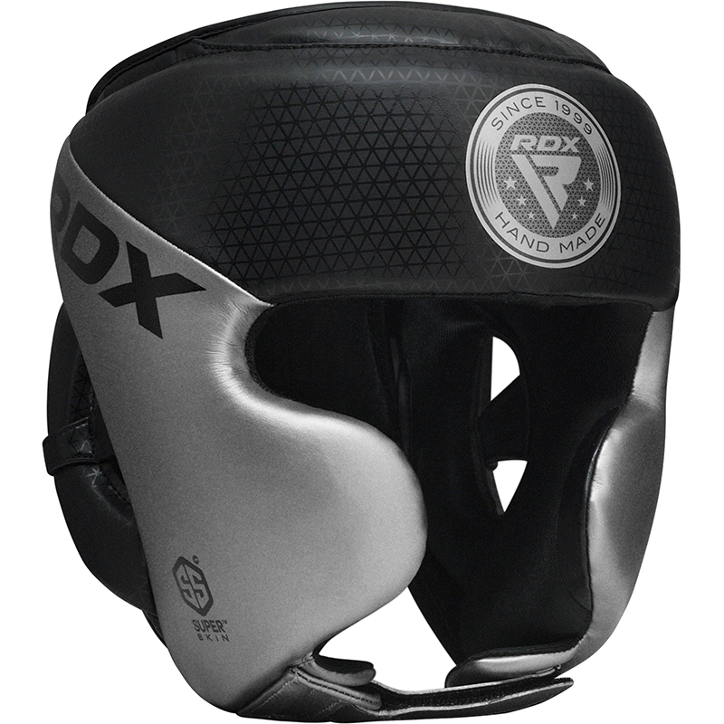 RDX L1 Mark Full Face Pro Boxtraining Kopfschutz Silber PU Leder