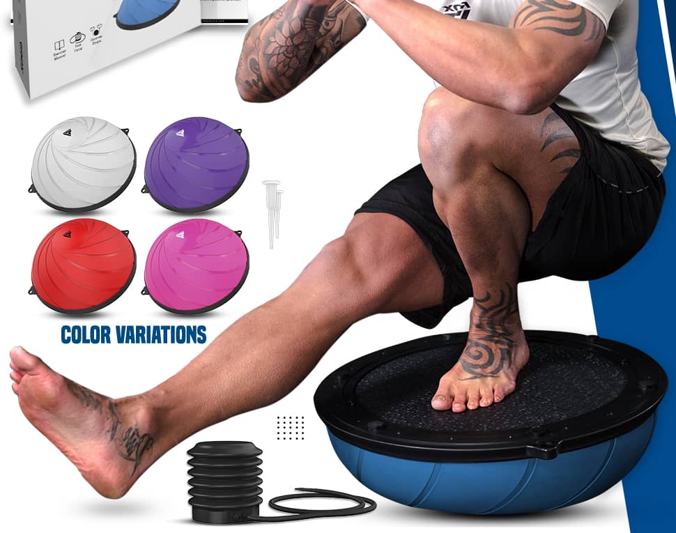 JUSTDOLIFE Balance Trainer Ball Non-Slip Half Ball Yoga Ball with Pump and Resistance Bands 
