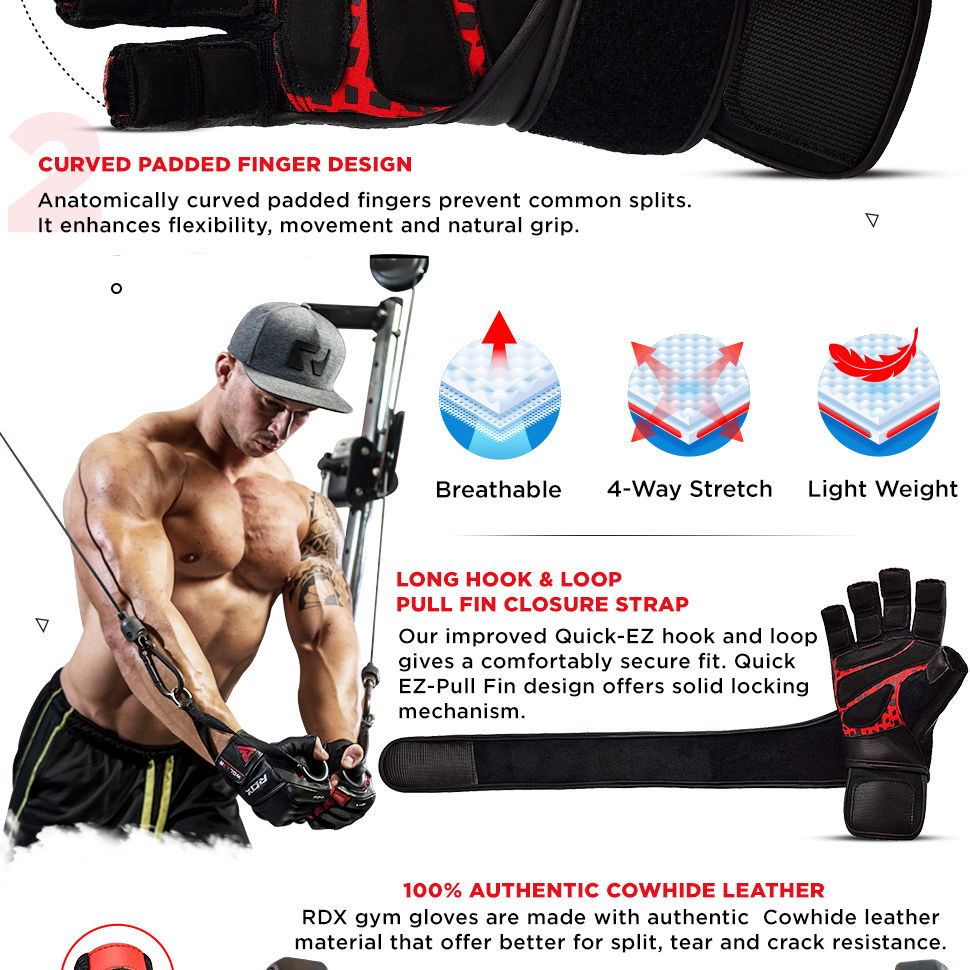 RDX RDX Weight Lifting Gloves Gym Fitness Exercise Workout Bodybuilding Training 
