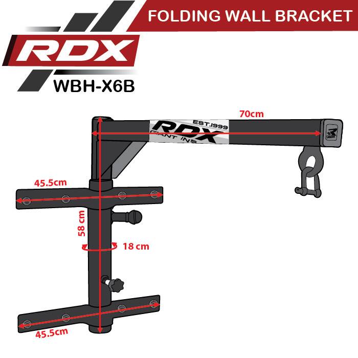 RDX X6 Black Wall Mount Folding Bracket Heavy Duty for Punch Bag